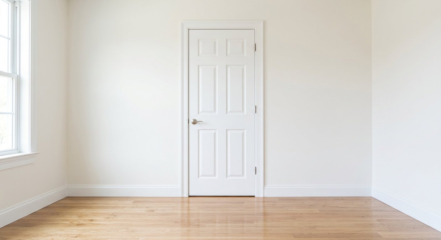 Newly hung interior door with clean trim